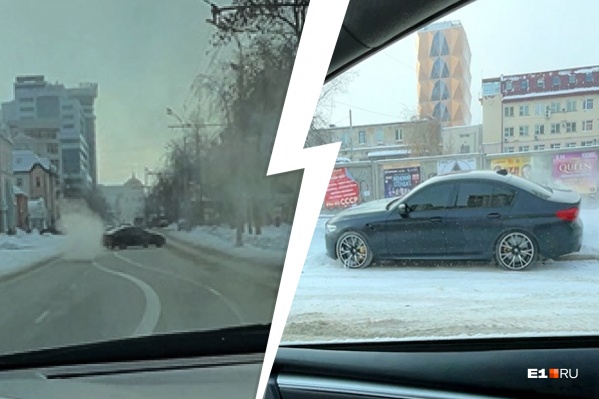 Очевидец запечатлел, как гонщик на BMW сносит дорожный знак Очевидец запечатлел, как гонщик на BMW сносит дорожный знак