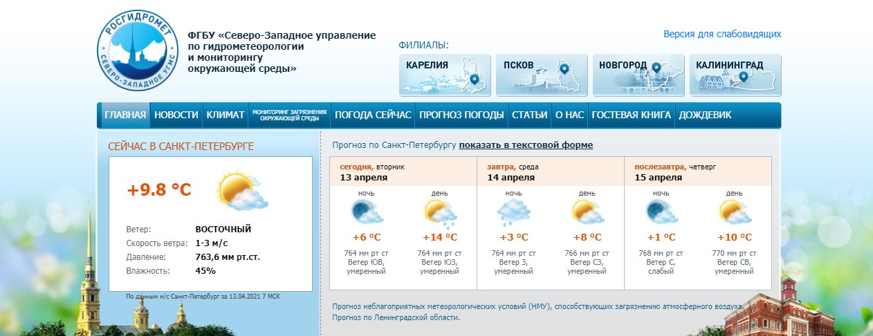 Скриншот с www.meteo.nw.ru