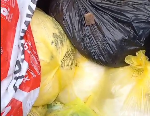В поселке Снежный жильцы обнаружили в мусорных контейнерах опасные медицинские отходы со следами крови