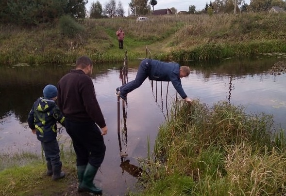 Жители поселков в Ярославской области ползут по жердочкам через реку, чтобы попасть к себе домой