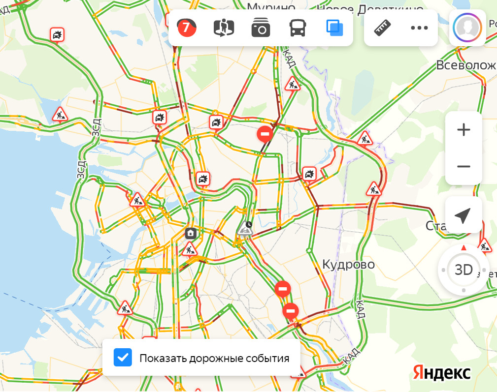 Карта санкт петербурга с пробками онлайн на дорогах