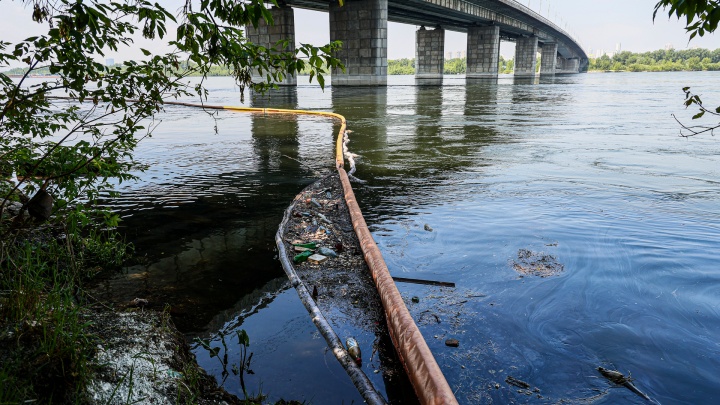 Мимо бонов: у Октябрьского моста образовалось огромное нефтяное пятно