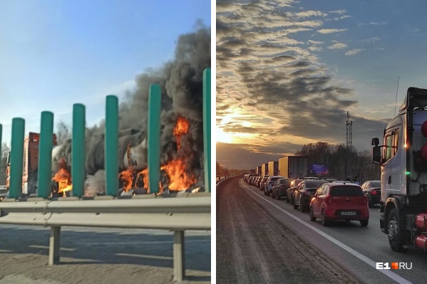 Из-за пожара на Тюменском тракте образовалась огромная пробка, некоторые водители сумели объехать ее через лес Из-за пожара на Тюменском тракте образовалась огромная пробка, некоторые водители сумели объехать ее через лес