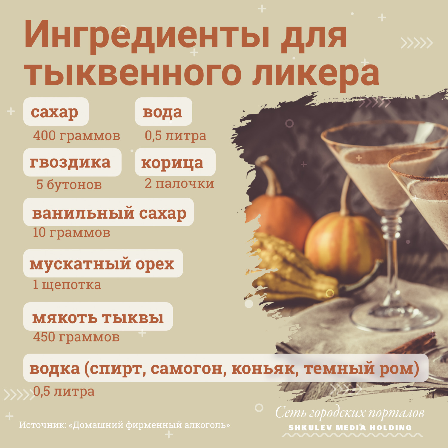 Что понадобится, чтобы приготовить тыквенный ликер Что понадобится, чтобы приготовить тыквенный ликер