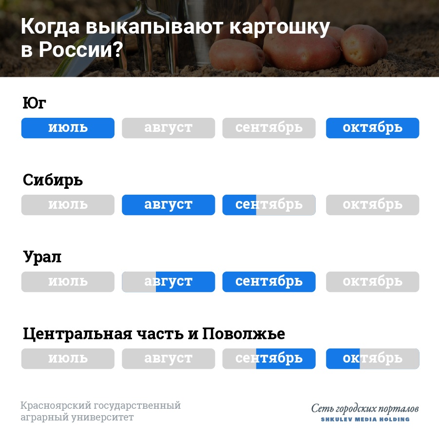 Мы разделили страну на 4 климатических зоны — в основном, уборка урожая приходится на осень, но есть и исключения (на Юге собирают два урожая)