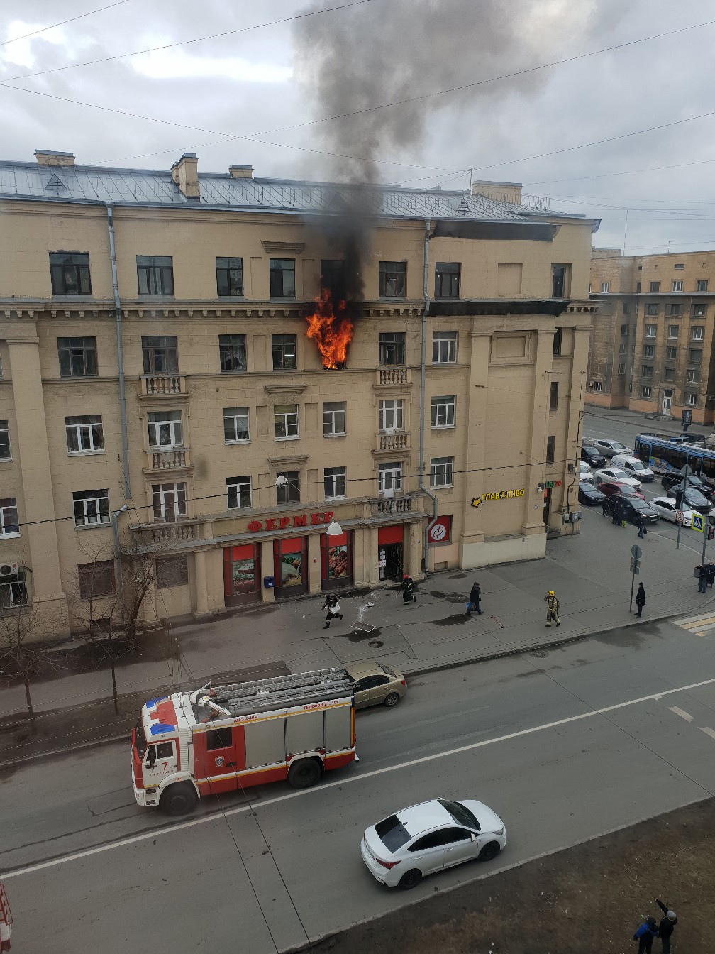 На Заневском полыхает коммуналка. Из дома выводят взрослых и детей