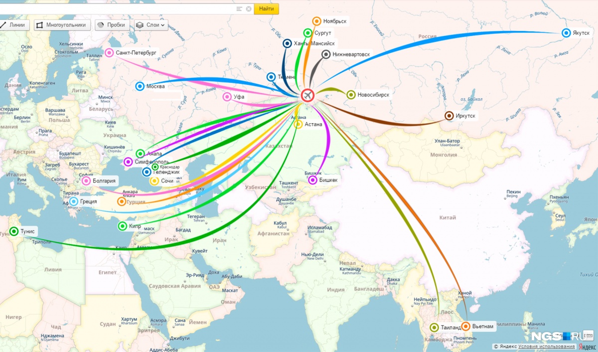 Москва новосибирск карта полета