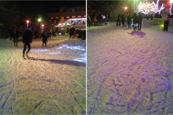 В эти выходные каток мало чем отличается от новосибирских дорог и тротуаров: он так же засыпан снегом В эти выходные каток мало чем отличается от новосибирских дорог и тротуаров: он так же засыпан снегом