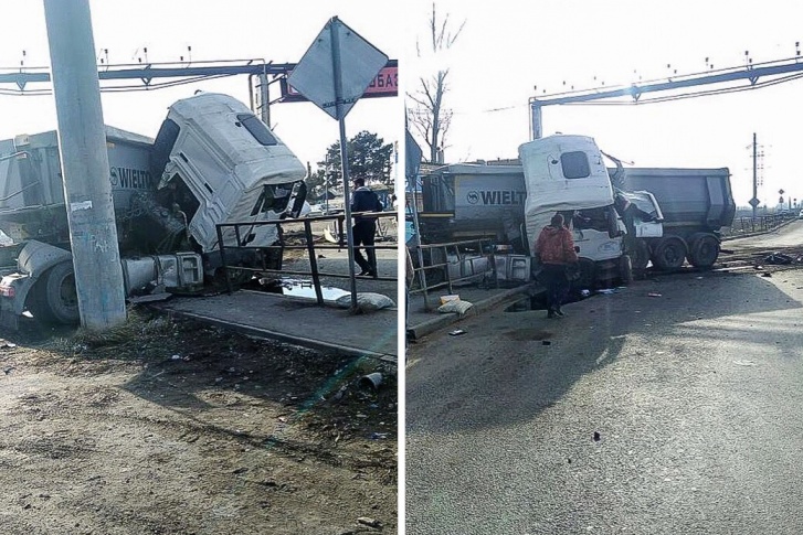Большегруз врезался в опору ЛЭП на Луговой Большегруз врезался в опору ЛЭП на Луговой