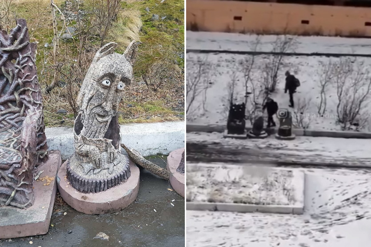 В Норильске подросток разбил скульптуру во дворе дома и попал на видео