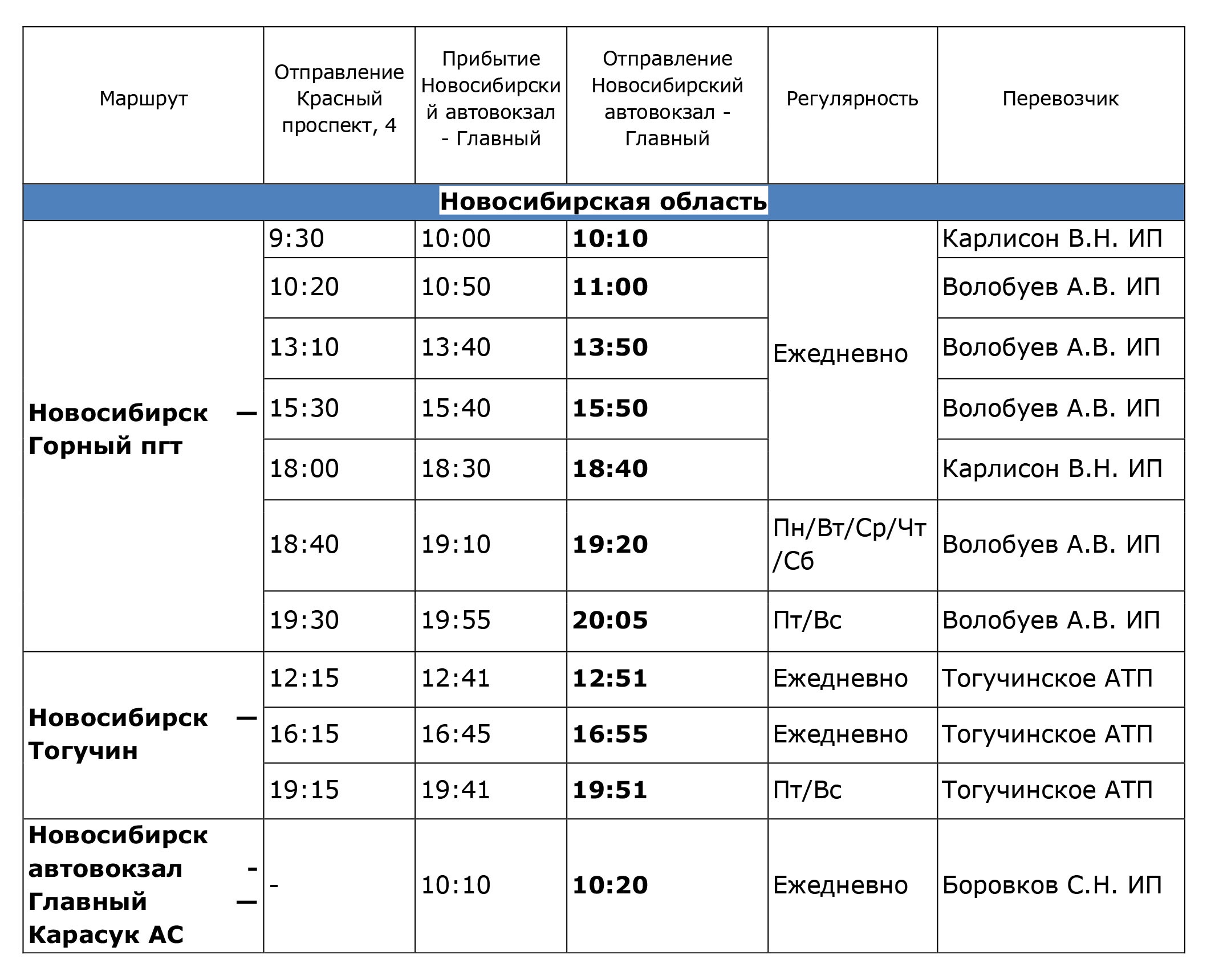 Расписание рейсов с новосибирского автовокзала на Гусинобродском шоссе