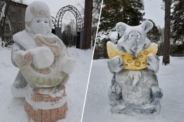 В снежном городке нашлось место и для сказочных героев и для символа нового года В снежном городке нашлось место и для сказочных героев и для символа нового года