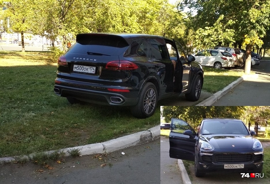 Фотографии этого любителя газонной парковки нам присылали несколько раз: Porsche Cayenne с недешёвым номером поскупился на платную стоянку 