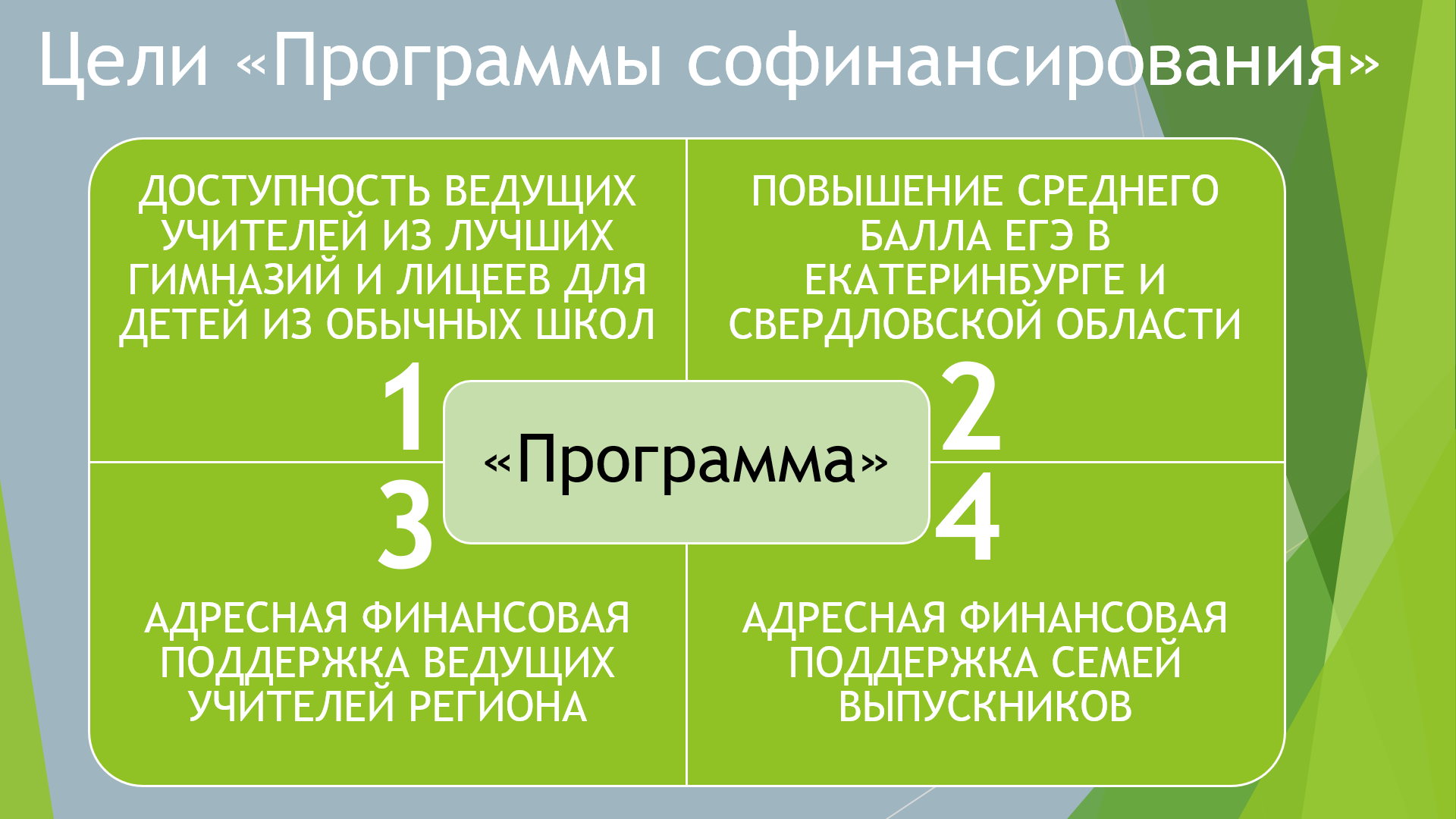 Цели «Программы софинансирования довузовской подготовки выпускников города Екатеринбурга» Цели «Программы софинансирования довузовской подготовки выпускников города Екатеринбурга»