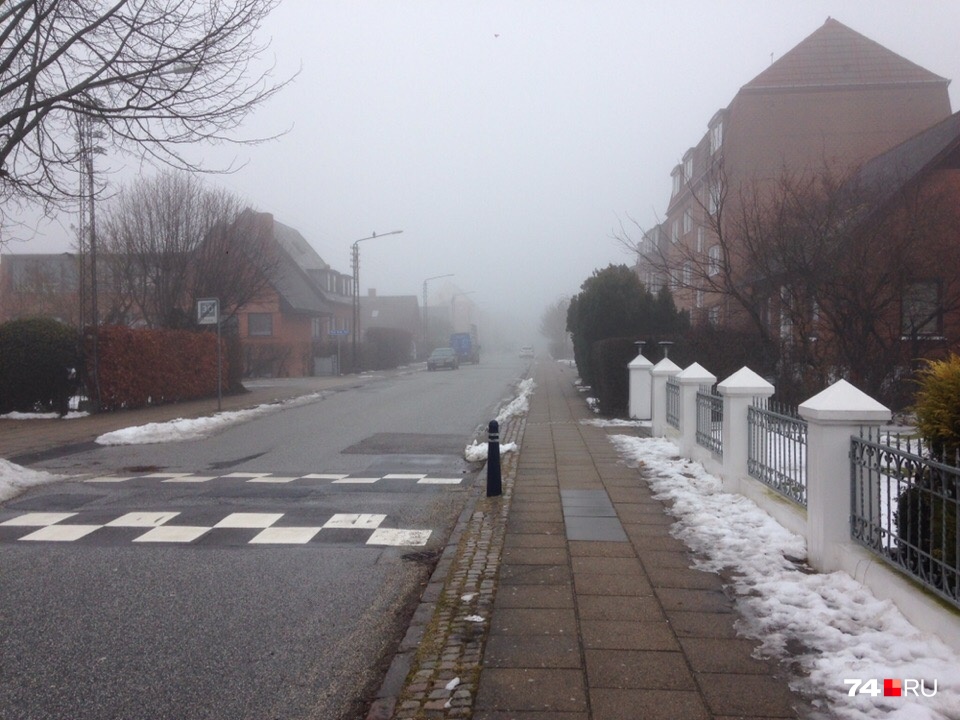 Типичное утро в Ольборге — немного снега и туман
