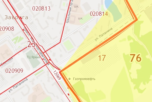 Жирная красная линия — граница города и Ярославского района 