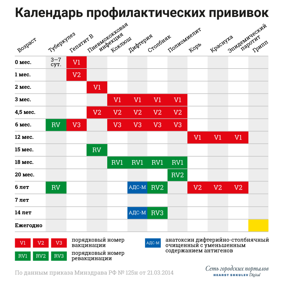 План прививок на педиатрическом участке поликлиники составляет