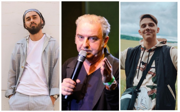 Рэпер Мот, лидер группы «Чайф» Владимир Шахрин и певец Тима Белорусских Рэпер Мот, лидер группы «Чайф» Владимир Шахрин и певец Тима Белорусских