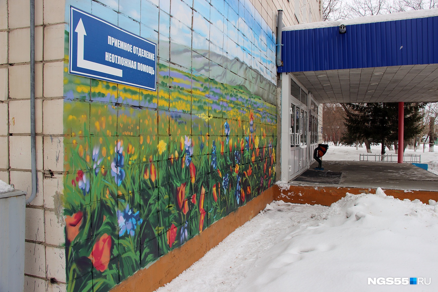 Нгс омск. Граффити на роддоме в Пришахтинске. Граффити роддом Пришахтинск. Как облагородить фасад аптеки с помощью граффити.