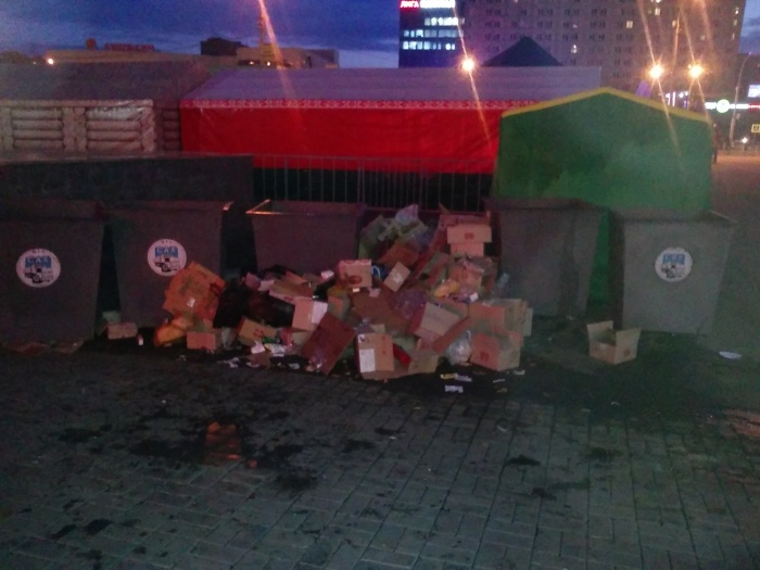 Коробки свалены сразу за лотками возле мусорок Коробки свалены сразу за лотками возле мусорок