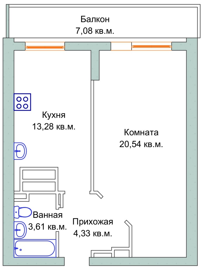 Схема полуторки квартиры