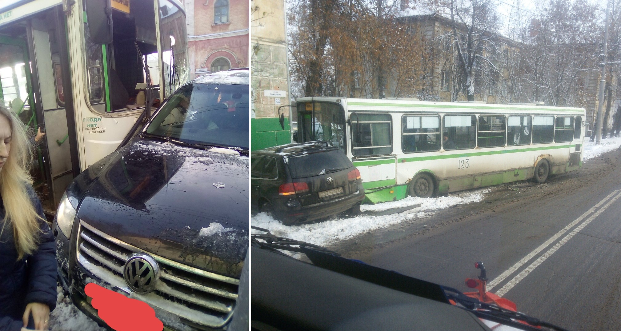 Автобус помят, внедорожник тоже: в Рыбинске в аварии пострадала пассажирка