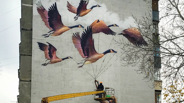26 метров над землёй: огромное граффити «Полёт к мечте» создают в Автозаводском районе