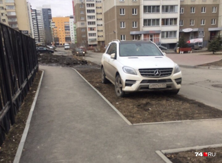 Владелец «Мерса» спутал газон с парковочной разметкой Владелец «Мерса» спутал газон с парковочной разметкой