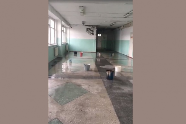 По этажу расставили вёдра, но это не помогло По этажу расставили вёдра, но это не помогло