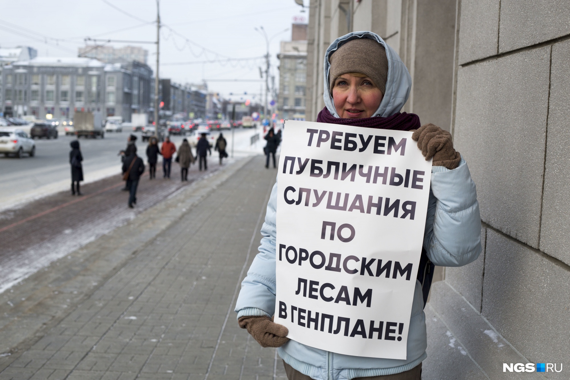 «Верните лес горожанам»: пикетчики с плакатами окружили мэрию Новосибирска