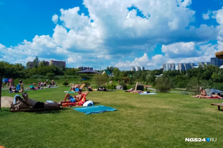 Отдыхающие могли загорать в парке, как на пляже Отдыхающие могли загорать в парке, как на пляже