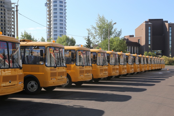 Автобусы покрашены в желтый цвет, как в зарубежных фильмах