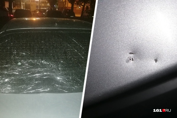 Пули попали в лобовое стекло и багажник Пули попали в лобовое стекло и багажник