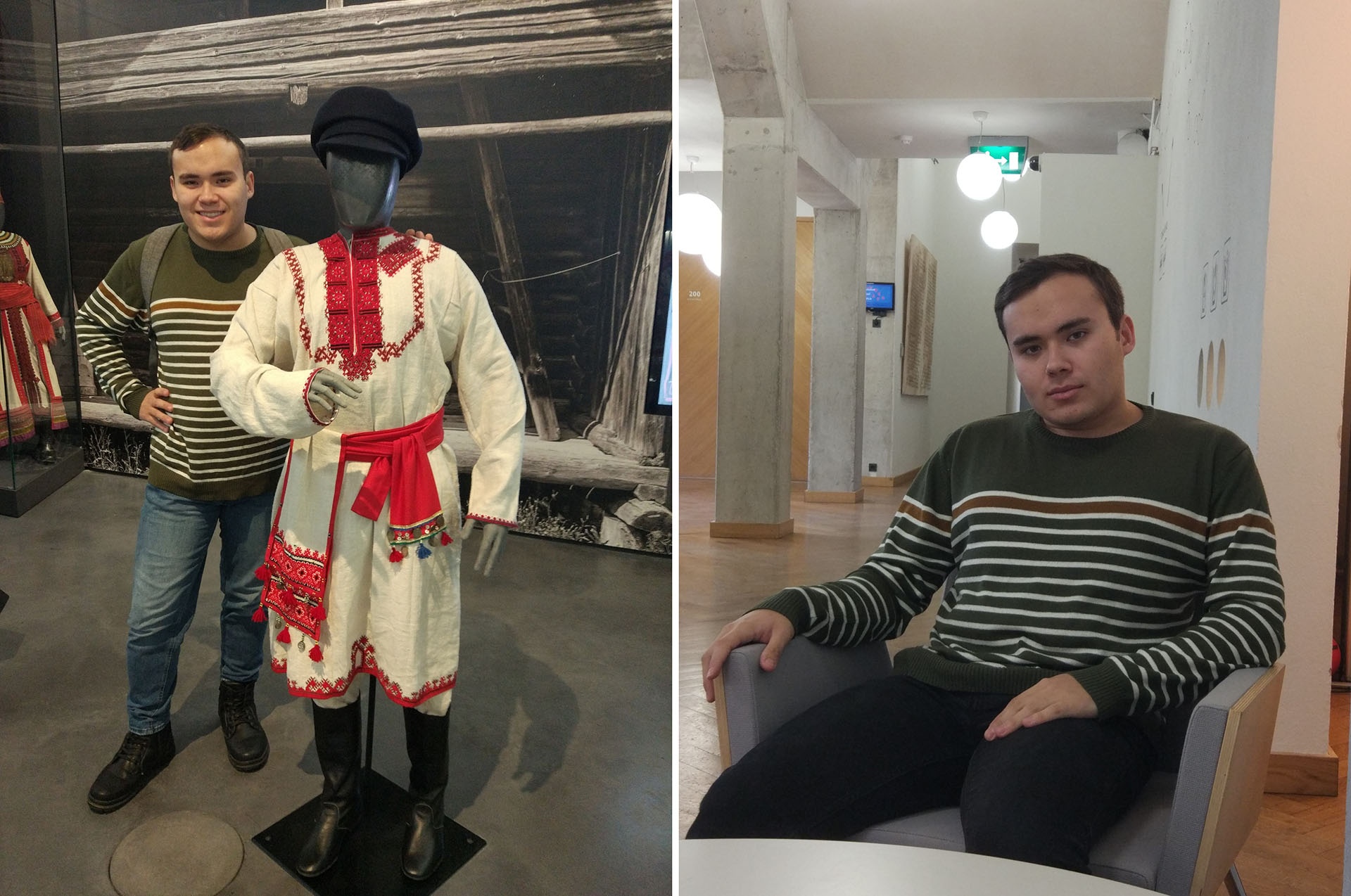 Стас показывает национальный эстонский костюм