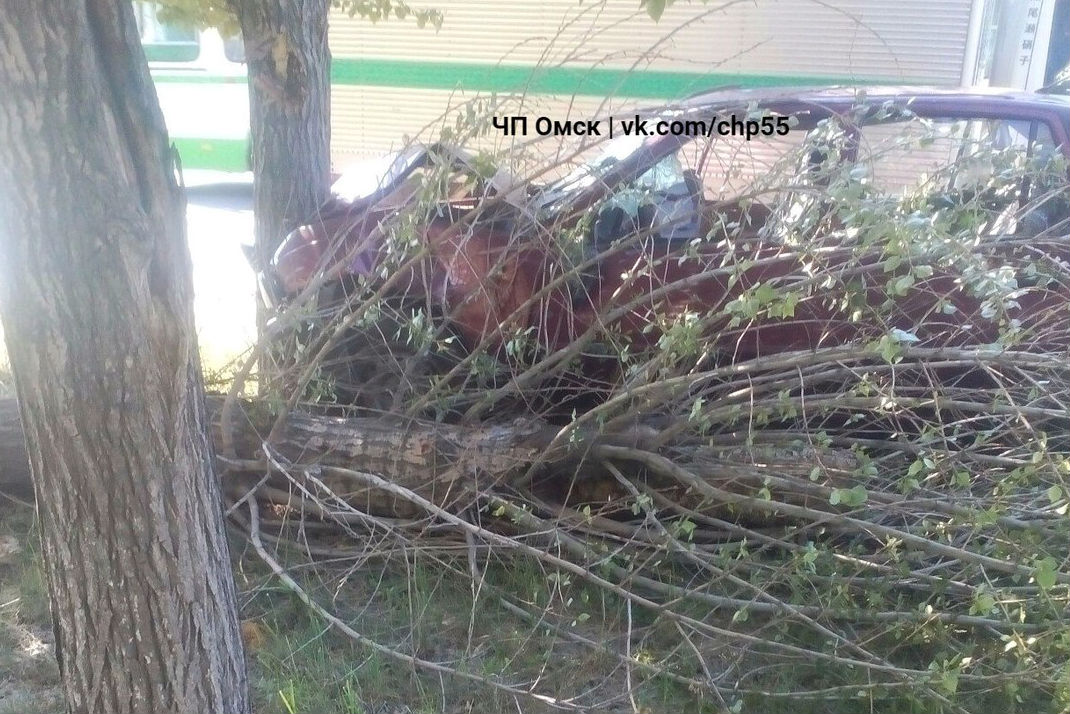 В Омске иностранная машина насмерть сбила молодого человека на остановке и дерево