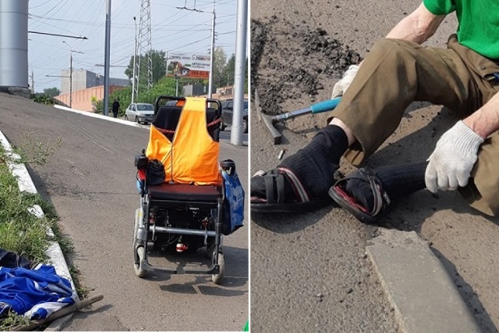 Пожилой мужчина на коляске разбивал бордюр, чтобы проехать