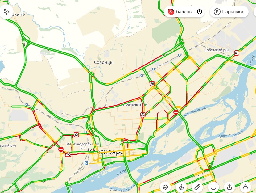 Пробки в красноярске сейчас онлайн карта