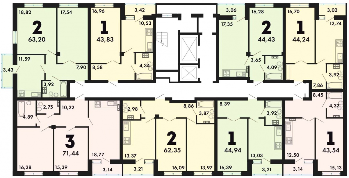 На этаже будет семь-восемь квартир, в основном это двушки и трёшки