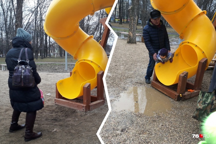 Ещё в октябре было понятно (слева), что пользоваться этой горкой будет невозможно Ещё в октябре было понятно (слева), что пользоваться этой горкой будет невозможно
