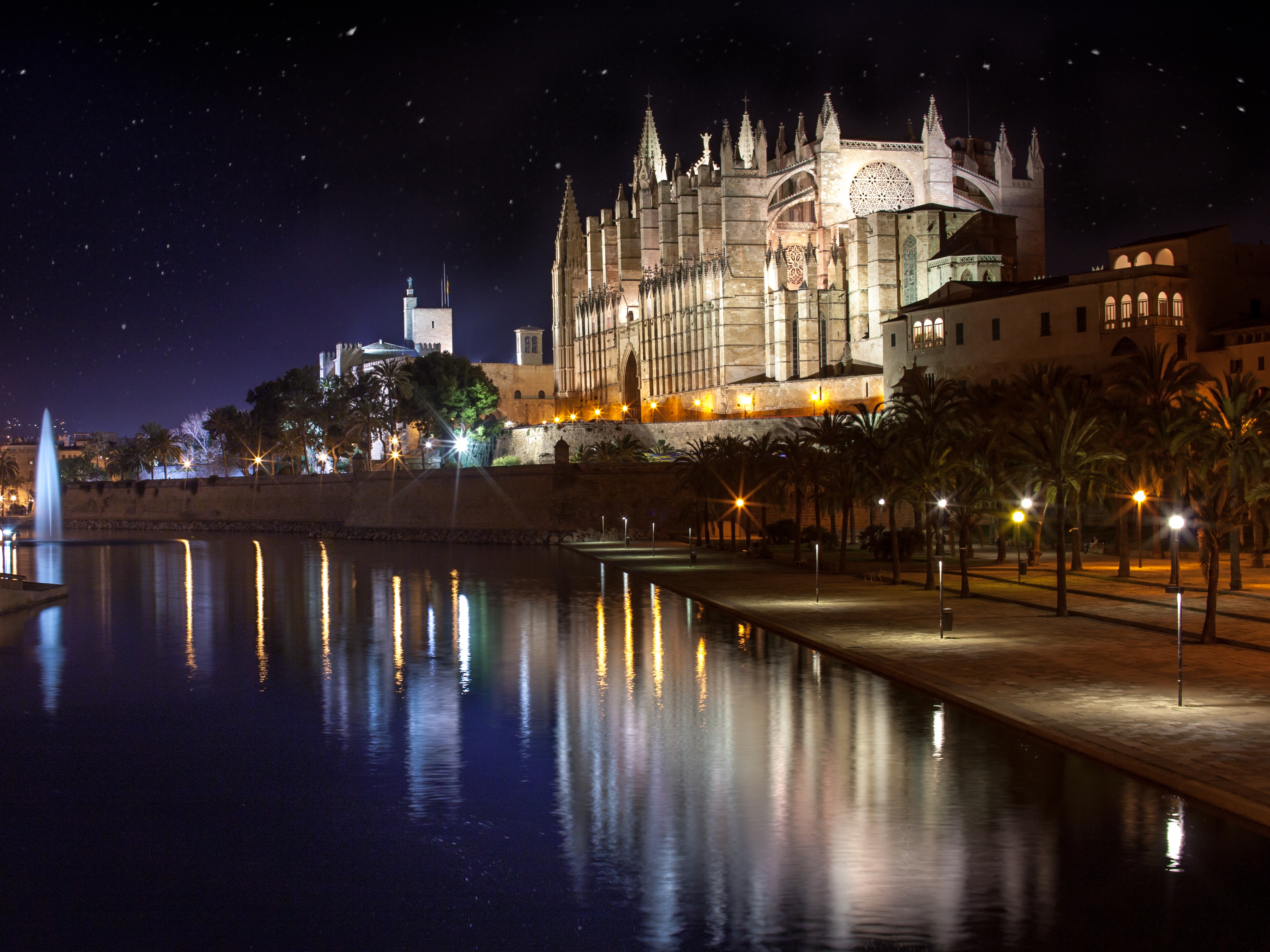 Пальмский собор Пальма-де-Майорка Испания ночь огни скачать